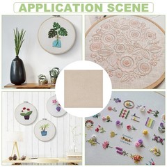 BENECREAT 20 Sheets Beige Square Linen Embroidery Fabric, 9.8×9.8 inch