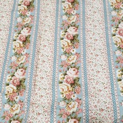 Vtg Faye Burgos for Marcus Bros Floral Striped Cotton Fabric 4 Yards Roses