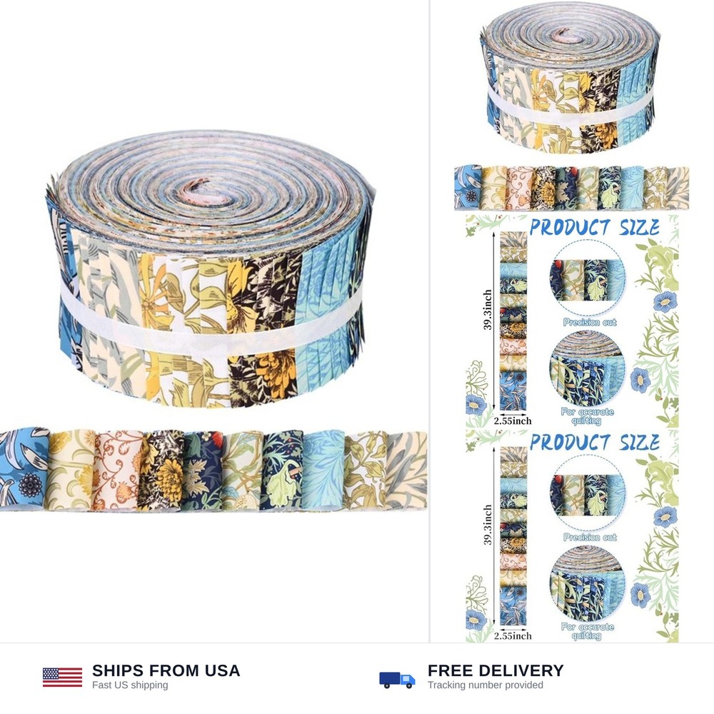 50Pcs William Morris Floral Jelly Fabric Strips Roll for Quilting Crafting Sp…