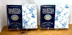 Vintage Martha Stewart Blue Bows Floral Fabric 2 Panels 55×108 NOS Cotton Blend