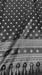 Black Silver Thai-Laos Silk Damask Traditional Fabric BTY Formal Skirts Dress