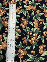 Golden Yellow Berries Green Leaves on Black VTG Concord Fabric 2.5Y x 42″W