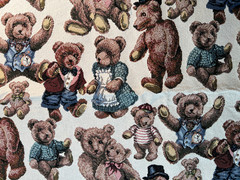Fabric -VTG Heavy Upholstery Jacquard Tapestry Teddy Bear Collage 64″ L x 54″ W