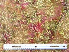 BTY BATIK Leaf Clusters Gold Yellow Dijon Red Quilting Cotton Fabric
