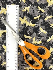 Japanese fabric small cranes birds art deco black gold heron stork asian chinese