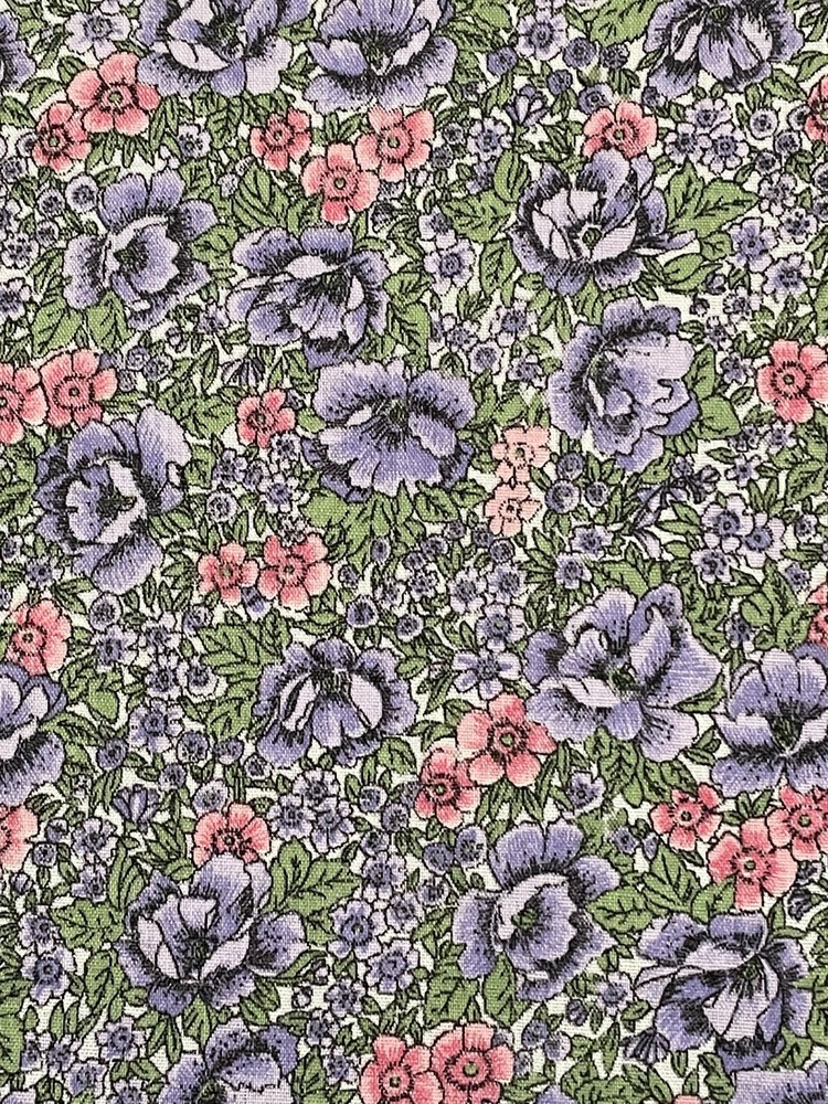 Vtg Green with Pink Purple Flowers Spring Cutter Fabric 45″x72″ Uncut Piece 2 yd