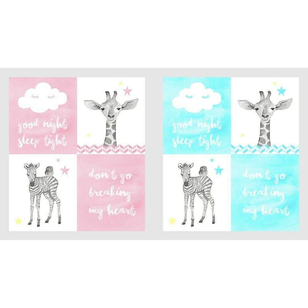 BABY SAFARI Quilt Fabric Panel 23″ x 43″ ~ 8 Design Squares Zebra Giraffe