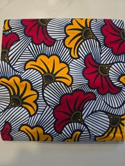 African Ankara Fabric Red Yellow Floral Fan Print Premium Wax Material Per Yard