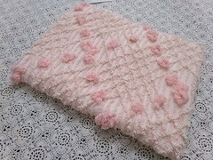 Blush Pink White Vtg Chenille Bedspread Fabric 18×24″ Geometric Diamond Puffs