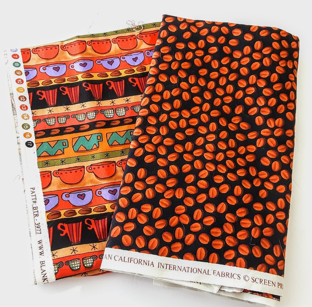 2 Coffee Theme Fabrics Hoffman COFFEE TALK & Blank Textiles CUPS 1yd Each Cotton
