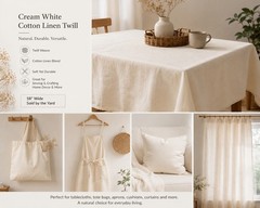Cream White Cotton Linen Blend Twill Fabric – 58” Wide – Medium Weight