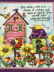 Birdhouse flower Gardens cotton Fabric Panel sewing craft SPX 23 x 44