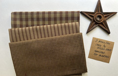 3 BROWN/TAN Check and Ticking Stripe Homespun Fat Quarters 100% Cotton
