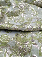 LIME GREEN GOLD Floral Metallic Brocade Fabric Sold By The Yard FOR DRESS