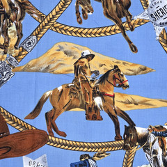 West Cowboys Indians Horses Brown Blue Shamash & Sons 5540 Cotton Fabric 1.2+ YD