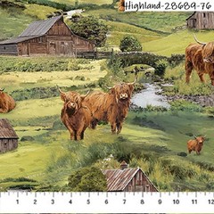 Highland Home Cow BTY Quilt fabric Cotton Northcott 28692-42 Light Blue Clouds