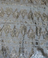vintage 2-1/2 yd METALLIC & Cotton (?) FABRIC Gold & Silver on Cream 43″w. washd