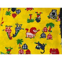 Vintage Mid Century Novelty Animal Fabric Yellow Cotton Retro Kids Print