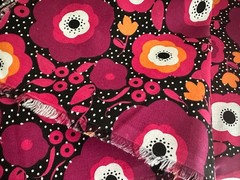 Large floral print COTTON FABRIC, flower, pink, black, hippie, boho, 1.5 yards