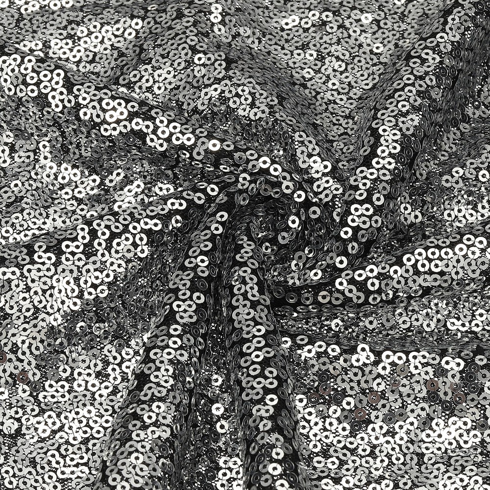 1 Yard Sequin Fabric by the Yard Velvet Sequins Fabric, Black Silver