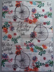 Group D – Fabric Cotton 1 Piece 11 1/8″ L x 8″ W Bicycles and Flowers on White