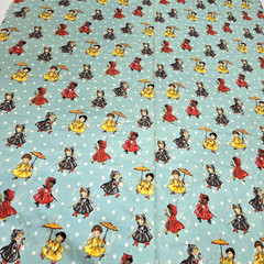 “Sweet Rain” Michael Miller Retro Girls Umbrellas Polka Dots Flannel Fabric BTY