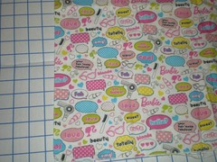 Vintage 2010 Barbie Mattel Cranston Fabric Cotton 39″ L x 43″ W pink white Word