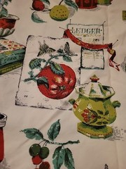VINTAGE Lovely Vat Screen Print Pantry Cotton Home Decor Fabric
