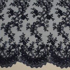 Melody NAVY BLUE Polyester Floral Embroidery with Sequins on Mesh Lace Fabric b