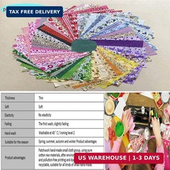 50 Pcs 4″ x 4″ Craft Fabric, Craft Bundle Patchwork, Pre-Cut Quilt Squares, Quil