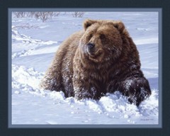 Heavy Going Grizzly Bear in Snow Digital Cotton 36×44″ Fabric Panel