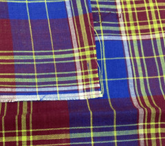 Vintage Cotton Blend Fabric Blue Burgundy Purple Yellow Plaid BT Half Y #11