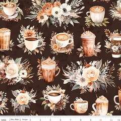 Coffee Time Main Brown Cotton Fabric