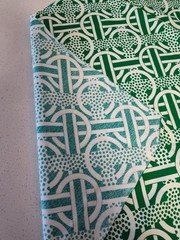 Geometric Print Emerald Green White 1950’s Stretch Knit Fabric 3 1/2 Yards 43″ W