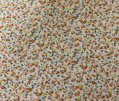 Vtg Floral Calico Print Fabric Dainty Orange And Yellow Flowers On White BTHY