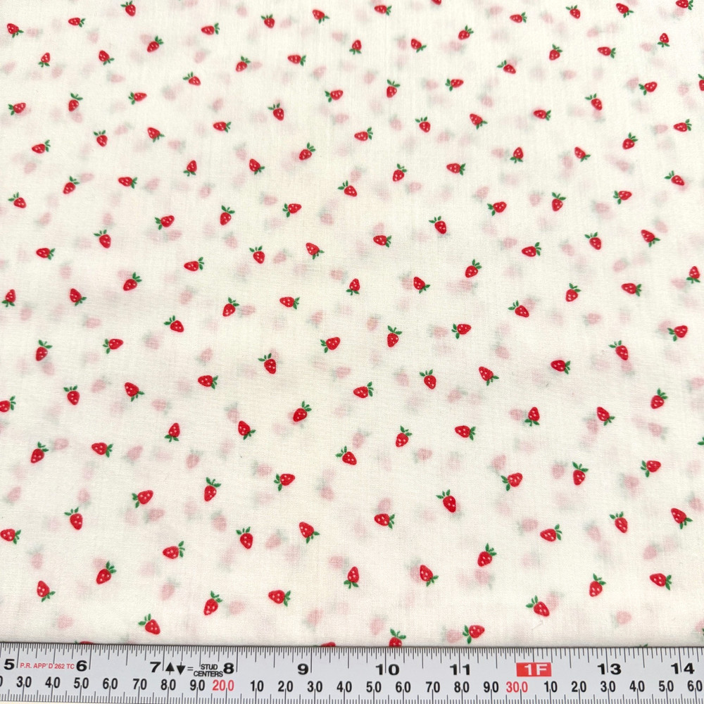 Vintage Springs Mills Strawberries on White Cotton Blend Fabric by the HALF YARD