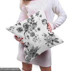 Ambesonne Black And White Fabric By The Yard Vintage Floral Pattern Victorian