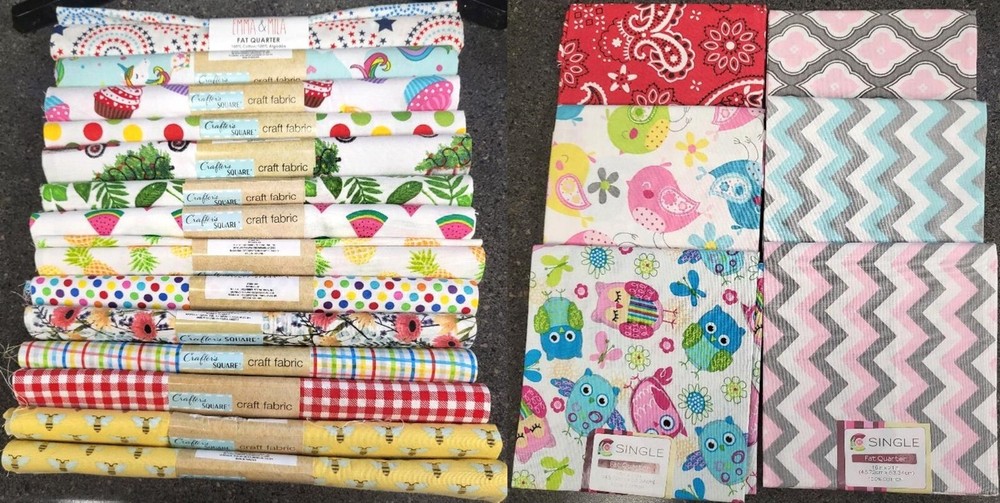 Lot Of 20 100% Cotton Crafter’s Square Fat Quarter Fabric, Various Designs