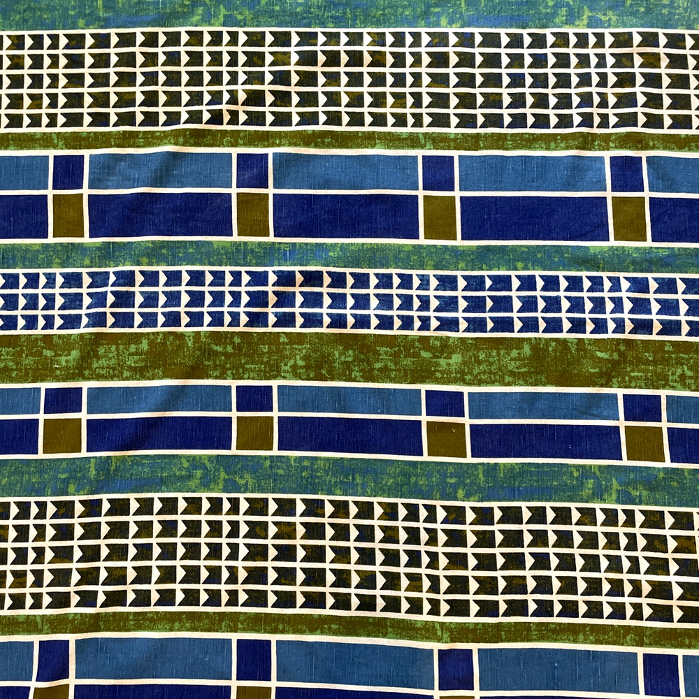 VTG 60s 5th Avenue Design Screen Printed Fabric Mid Century Modern 56 x 50 Blue