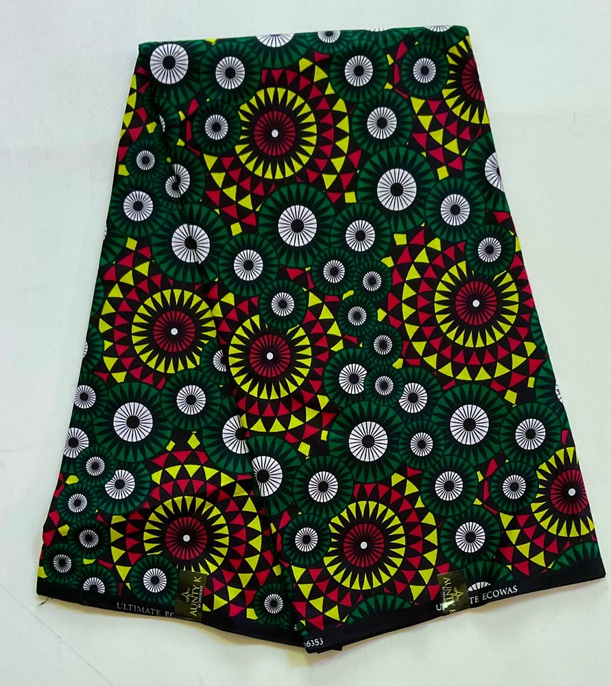 African Fabric/ Ankara – Green, Red, Yellow ‘Luxor Dynasty’, YARD OR WHOLESALE