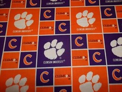 CLEMSON UNIVERSITY ” TIGERS” SQUARES DESIGN BRAND NEW 1 YARD 100% COTTON