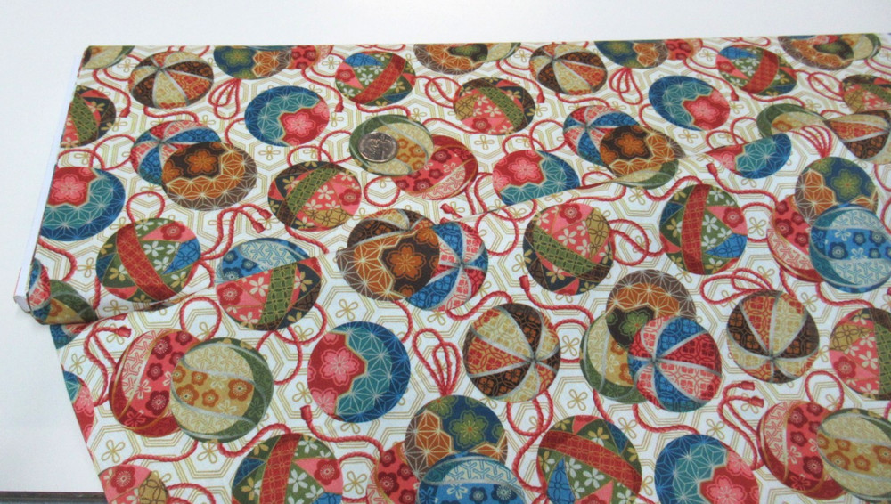 Michael Miller quilt-craft fabric TEMARI BALLS crm 2 yds (dcx-12643)TokyoFurTale