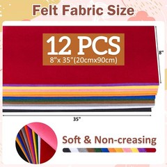 12 Rolls 8×35 Inch 20.5x90cm 1.4mm Thick Soft Felt Fabric Assorted Colors Set