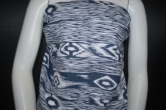 European Linen 100% Natural Fiber Beautifull ethnic Print 5oz Indigo Off White