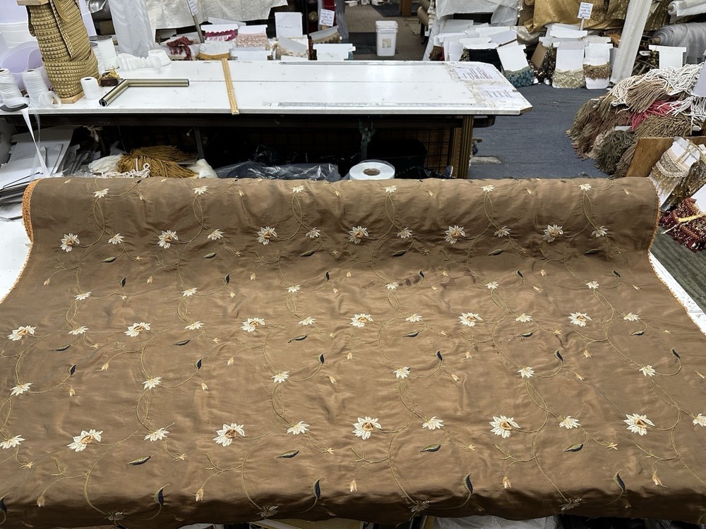 FAUX SILK FLOWERS EMBROIDERED~DRAPERY UPHOLSTERY Sold By The Yard