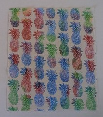 Cotton Panel Square – 11 3/4″ x 10 1/8″ Purple Green Top Corner – Pineapples