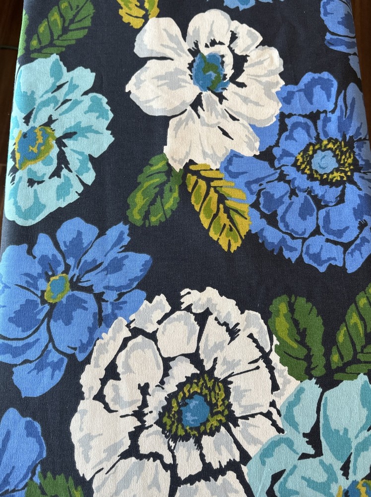 Vtg Cotton Floral Fabric A)W:57”xL2Yd B)W24”x2.1Yd Blue/White Dogwoods Magnolias