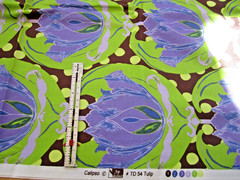Top Drawer Fabric TD 54 TULIP 2 Yds Green PURPLE BROWN LARGE FLORAL PRINT