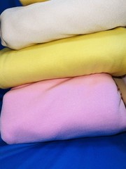8pcs (17yds, 7 lbs) polyester double knit fabric/remnants in pastels, mostly EUC