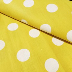 WHITE POLKA DOT ON YELLOW POLY COTTON FABRIC ONE INCH DOT 58″ BY THE YARD